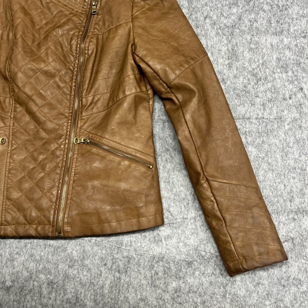 Guess Jacket Womens Medium Quilted Faux Leather Biker Moto Asymmetrical Zip - Picture 6 of 16
